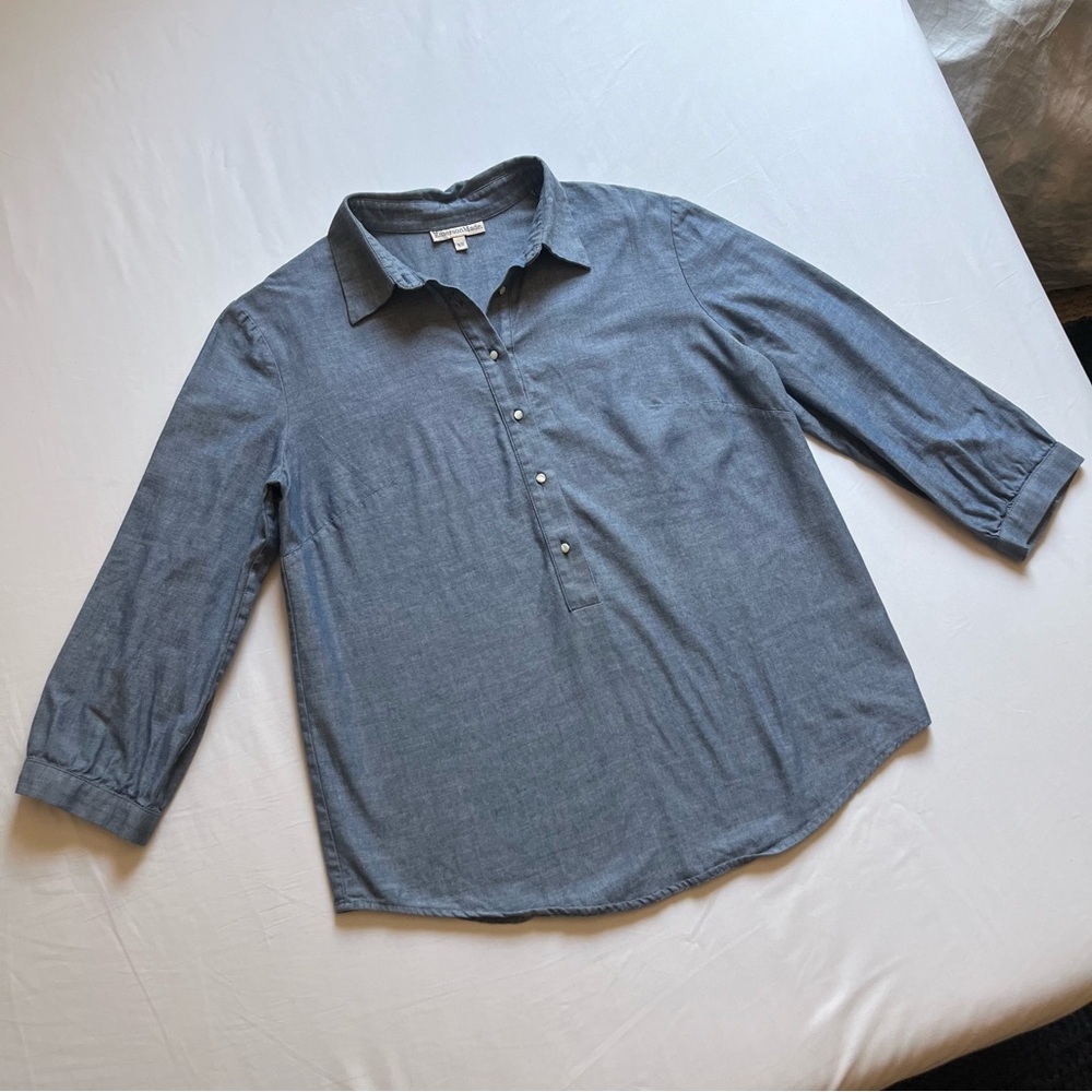 EMERSON MADE blue denim chambray pearl button up‎ long sleeve shirt blouse